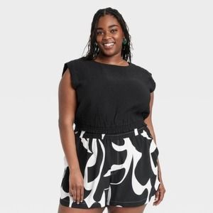 Women's Slim Fit Extended Shoulder Gauze Tank Top - A New Day Black XXL